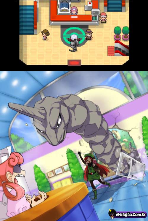 Entrando no Centro Pokémon com um Onix